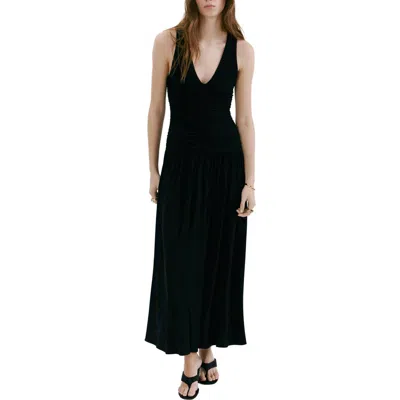 Mango Ruched Sleeveless Maxi Dress In Black