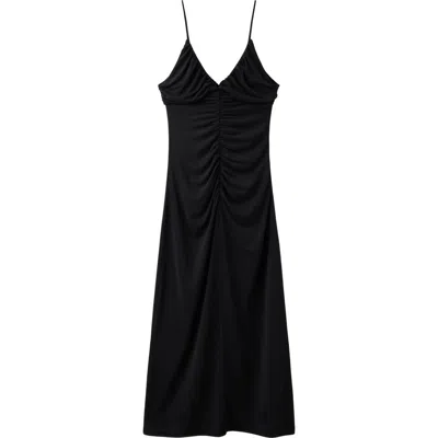 Mango Ruched Sleeveless Maxi Dress In Black