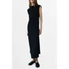 Mango Ruched Sleeveless Midi Dress In Black
