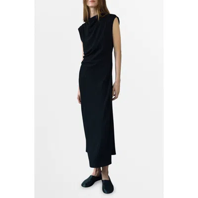 Mango Ruched Sleeveless Midi Dress In Black