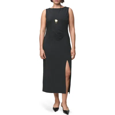 Mango Ruched Sleeveless Midi Dress In Black