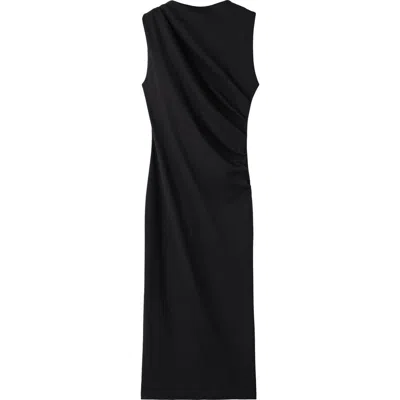 Mango Ruched Sleeveless Midi Dress In Black