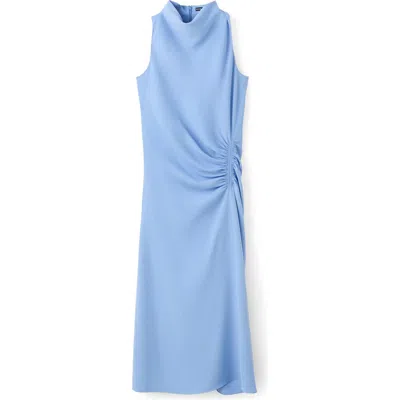 Mango Ruched Sleeveless Midi Dress In Blue