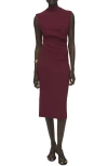 Mango Ruched Sleeveless Midi Dress In Brown