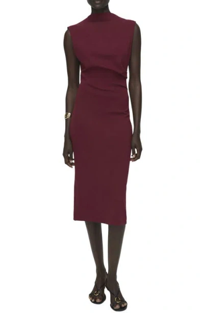 MANGO MANGO RUCHED SLEEVELESS MIDI DRESS