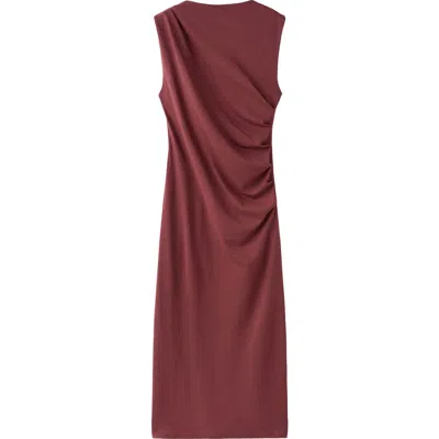 Mango Ruched Sleeveless Midi Dress In Brown