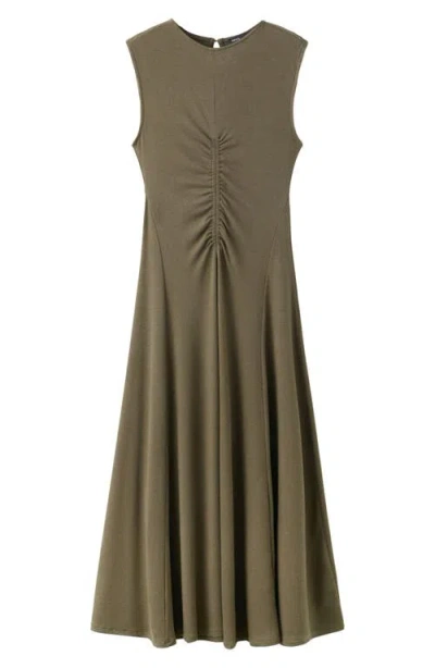 Mango Ruched Sleeveless Midi Dress In Green