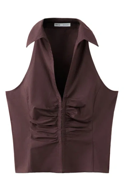 Mango Ruched Sleeveless Top In Brown