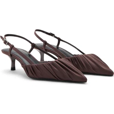 Mango Ruched Slingback Kitten Heel In Brown