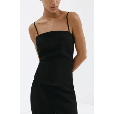 Mango Ruched Square Neck Camisole In Black