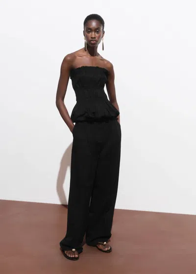 Mango Top Bustier Froncé Noir - Femme - L -