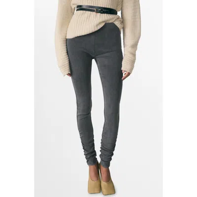 Mango Ruched Stretch Cotton Leggings In Gray