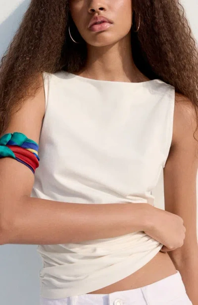 Mango Ruched Stretch Cotton Sleeveless Top In White