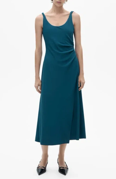 Mango Ruched Stretch Knit Tank Dress In Petrol Blue
