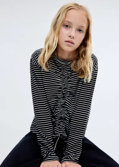 Mango T-shirt À Rayures Froncées Noir - Enfants - 13-14 Ans -  Kids In Black