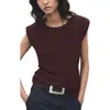 Mango Ruched Strong Shoulder Top In Brown