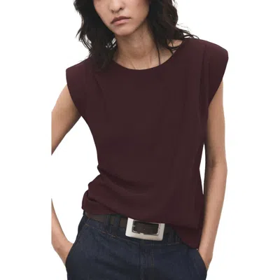 Mango Ruched Strong Shoulder Top In Brown