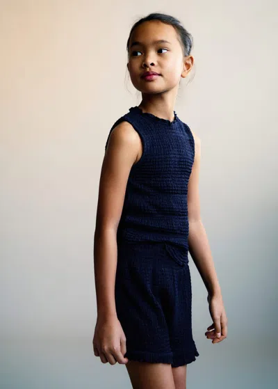 Mango Kids' Ruched-texture Top Dark Navy In Blue
