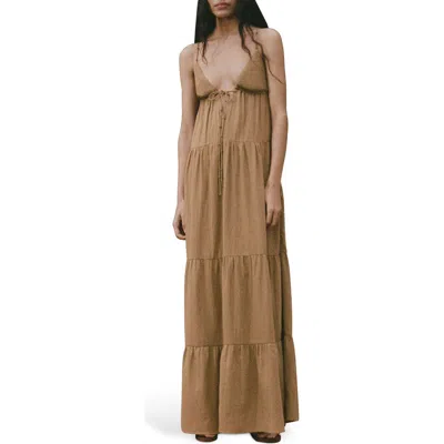 MANGO MANGO RUCHED TIERED COTTON MIDI SUNDRESS