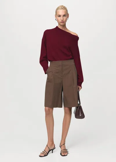 Mango Ruched Turtleneck Sweater Maroon In Burgundy