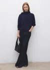 Mango Ruched Turtleneck Sweater Navy In Blue