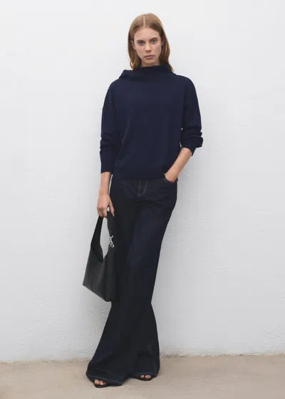 Mango Ruched Turtleneck Sweater Navy In Blue