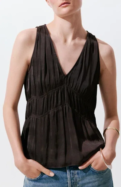 Mango Ruched V-neck Top In Brown