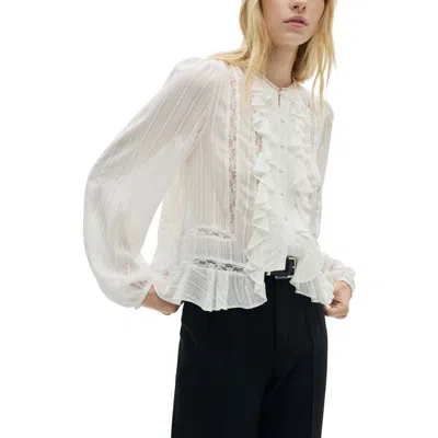 Mango Ruffle & Lace Shirt In Off White