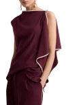 Mango Ruffle Asymmetric Blouse Ecru In Burgundy