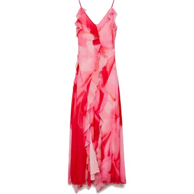 Mango Ruffle Chiffon Maxi Dress In Pink