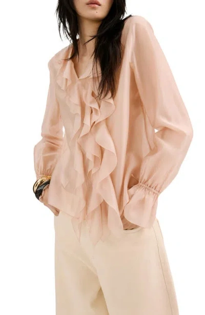 Mango Ruffle Chiffon Top In Neutral