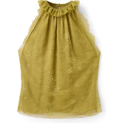 Mango Ruffle Collar Lace Top In Green