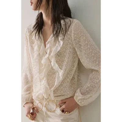Mango Ruffle Detail Embroidered Top In Neutral