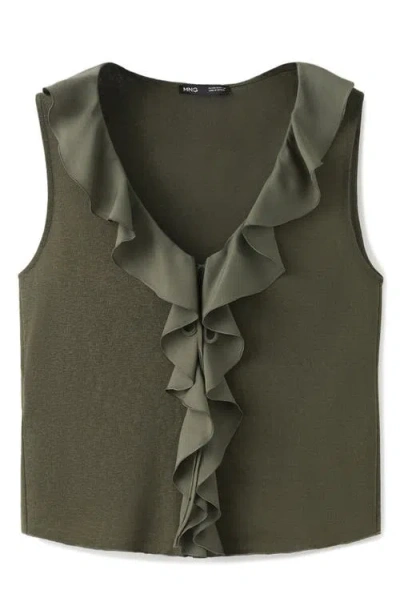 Mango Ruffle Detail V-neck Top In Green