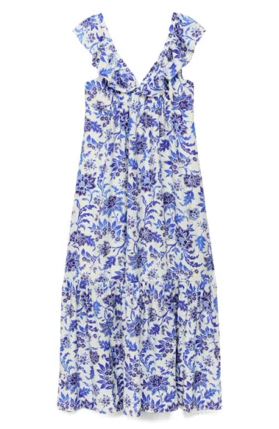 Mango Ruffle Dress In Blue