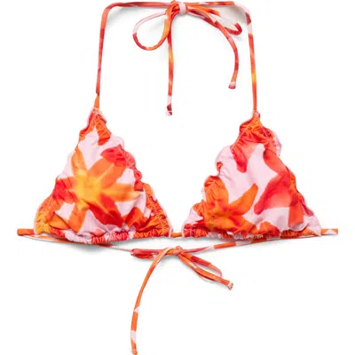 Mango Ruffle Floral Triangle Bikini Top In Multi