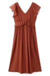 Mango Ruffle Flutter Sleeve Maxi In Brown
