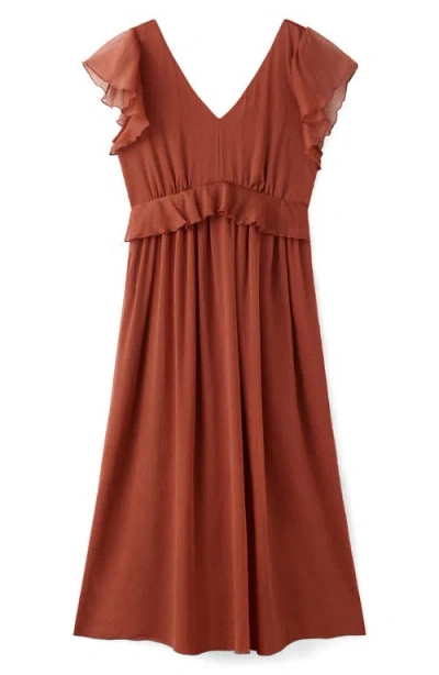 Mango Ruffle Flutter Sleeve Maxi In Brown