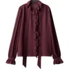 Mango Ruffle Front Button Top In Burgundy