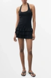 Mango Ruffle Hem Halter Minidress In Black