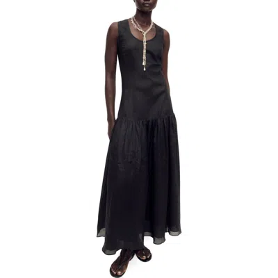 Mango Ruffle Hem Sleeveless Linen Blend Maxi Dress