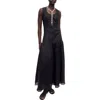 Mango Ruffle Hem Sleeveless Linen Blend Maxi Dress In Black