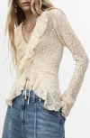 Mango Ruffle Lace Top In Neutral