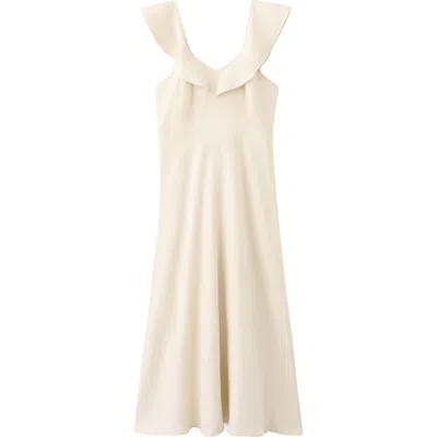 Mango Ruffle Linen Blend Midi Dress In Neutral