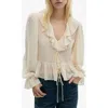 Mango Ruffle Long Sleeve Top In Ecru