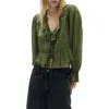 Mango Ruffle Long Sleeve Top In Khaki Green