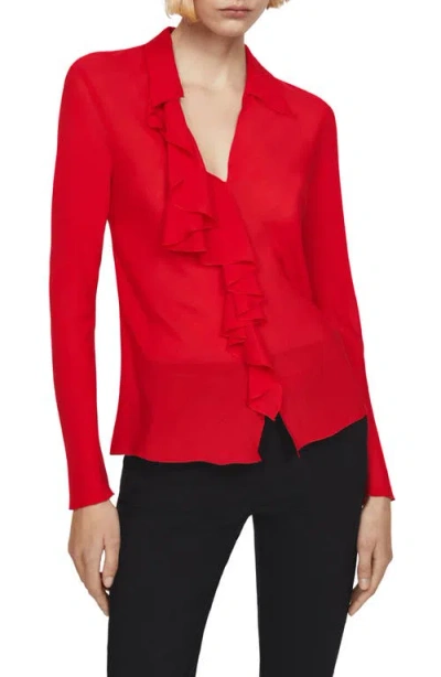 Mango Ruffle Long Sleeve Top In Red