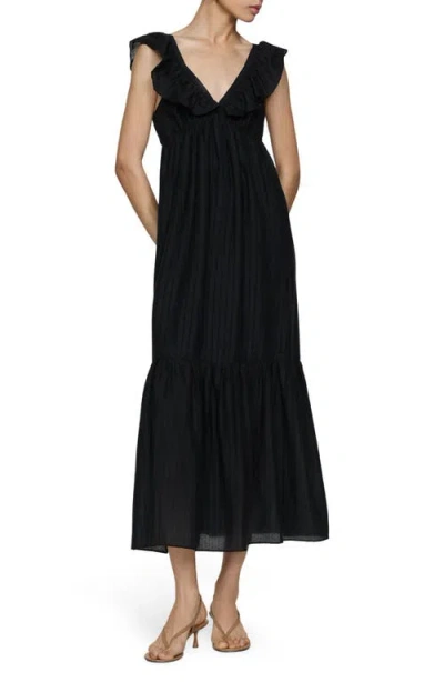Mango V Neck Tiered Maxi Dress In Black