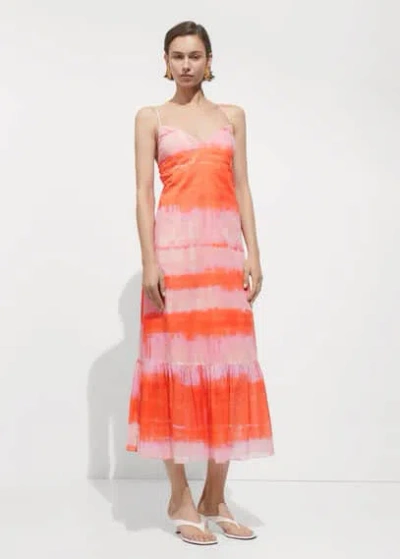 Mango Ruffle Printed Dress Orange