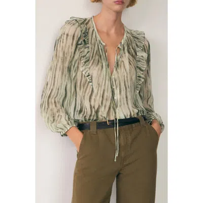 Mango Ruffle Semisheer Top In Green